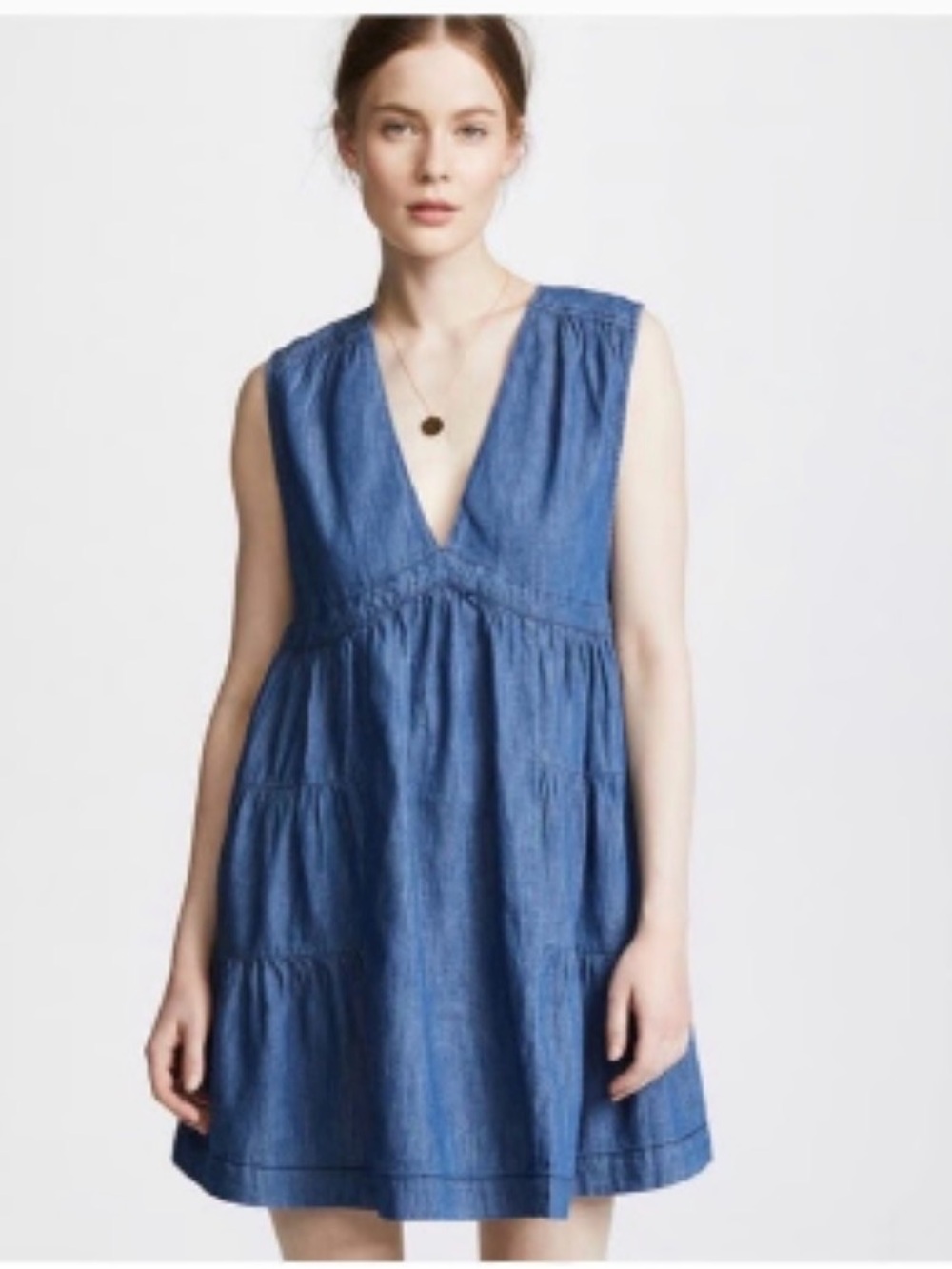 Free People Esme Denim Sleeveless Tiered V-Neck Dress XS